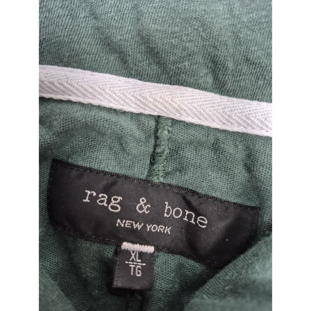 Rag & Bone Polo Shirt Mens XL Green Linen Cotton Jersey Casual Lightweight